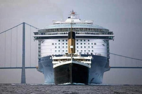 Modern cruise ship compared to the Titanic