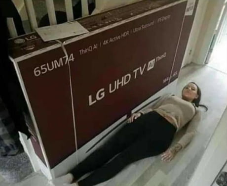 Flatscreen are getting bigger and bigger. Look at the size of my new tv  compared to my dishwasher - 9GAG