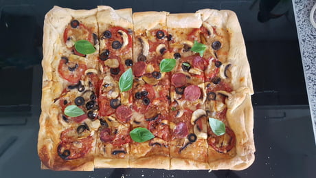 Sicilian Pizza with Black Olives and Mushrooms Recipe
