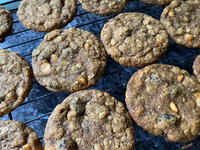 Oatmeal cookies loaded with butterscotch chips, dried cranberries