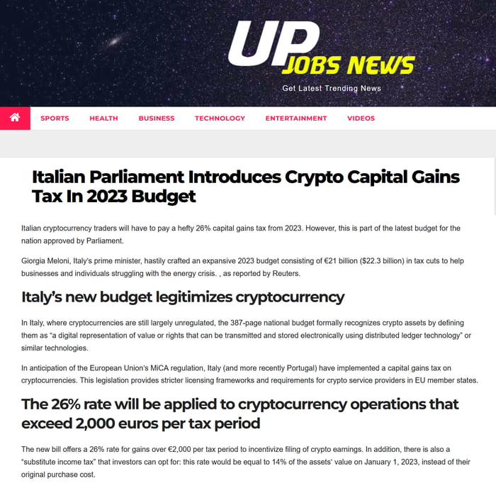 Italy Introduces Crypto Capital Gains Tax 9GAG