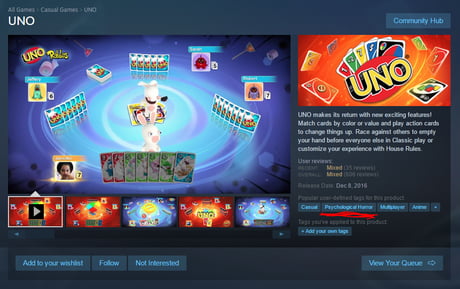 Til Uno Is Listed Under The Psychological Horror Category By Steam Users 9gag