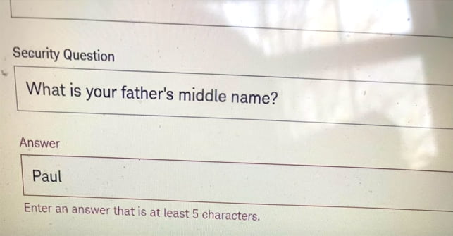 Your father's middle name must be with 5 characters