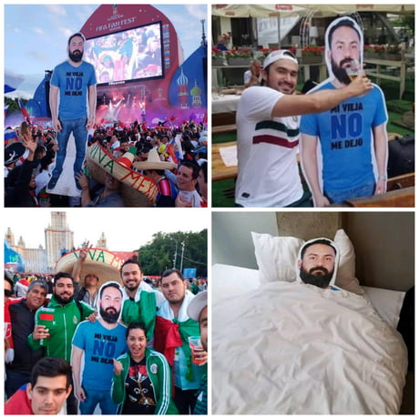 A Group Of Mexican Friends Attended The World Cup In Russia With A Life Size Cardboard Cutout Of Friend Whose Wife Didn T Let Him Go 9gag