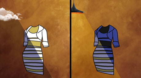 The colors on the bottom left the dresses are the same. A simple explanation  of the white/gold and black/blue dress. - 9GAG