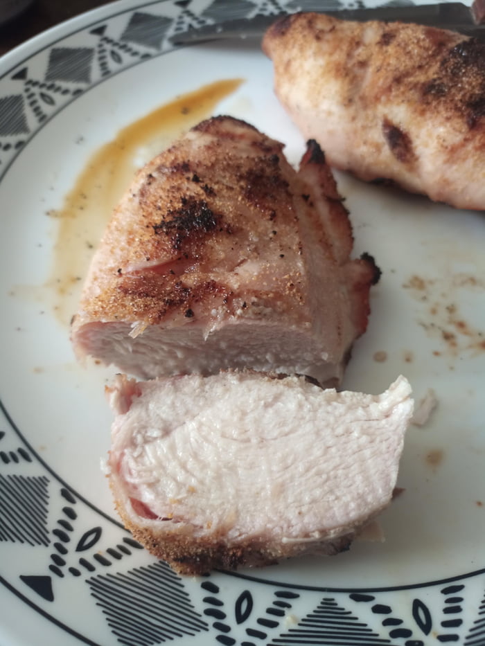 Grilled chicken breast to 165 degrees, crispy outside and juicy inside ...