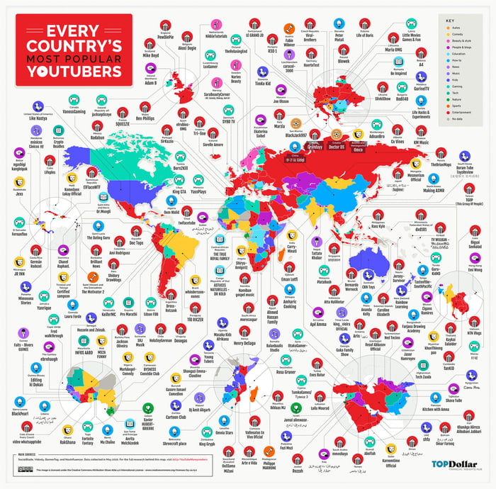 Most Popular YouTuber Per Country mid 2020 9GAG most-popular-youtuber-per-country-mid-2020-9gag