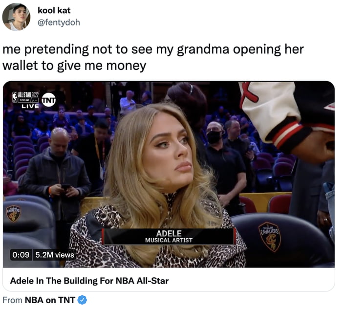 Adele's Appearance At The NBA All-Star Game Sparks Memes - 9GAG