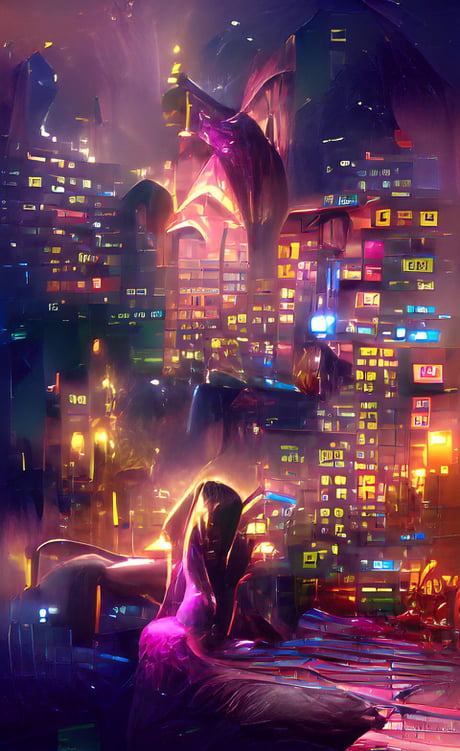 Some dreamy-cyberpunk phone wallpapers I generated via app. 💜 : r