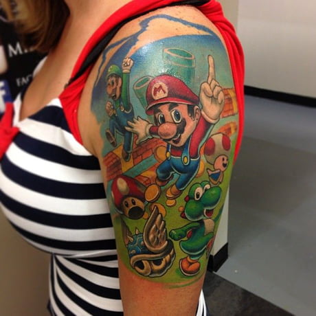 Colored Mario Game Sleeve Tattoo