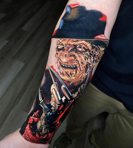 Freddy Kruger tattoo by Steve Butcher of Steve Butcher Tattoo. Corona, CA -  9GAG