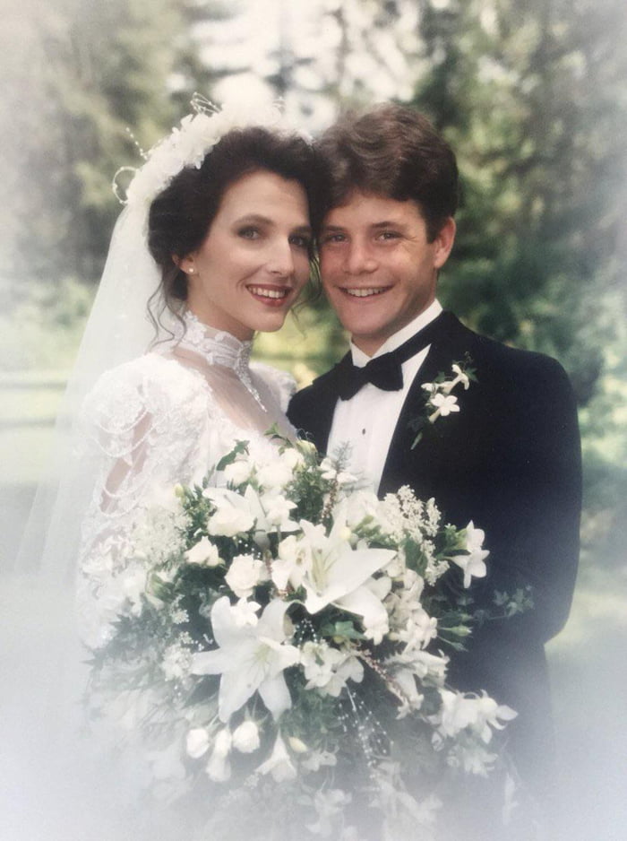 Sean Astin (Goonies, LoTR, Stranger Things) and his wife Christine Harrell, on their wedding day