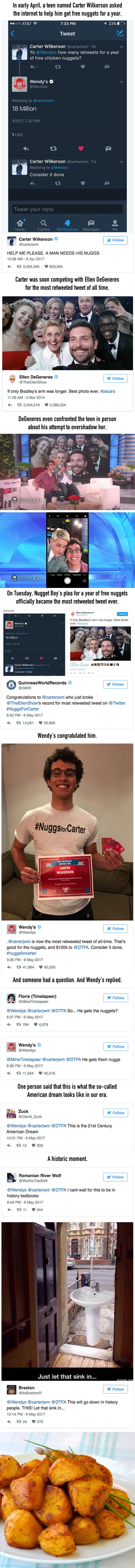 Wendy's Finally Gives Free Nuggets To The Teen Who Beat Ellen's Retweet Record