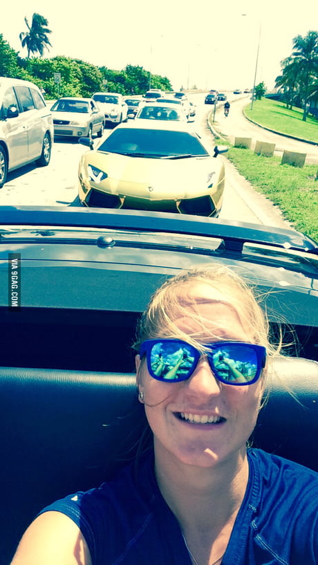 Took an expensive selfie with golden Lamborghini. - 9GAG
