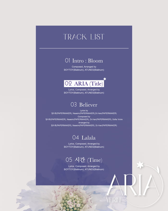 Photo : Yerin - 1st Mini Album 'ARIA' Track List