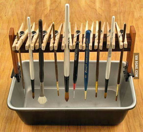 To all the painters here, here is a DIY paintbrush holder - 9GAG