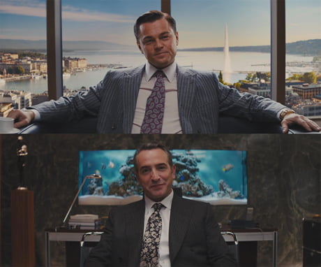 In The Wolf of Wallstreet, when Jordan Belfort first meets the Swiss banker Jean  Jacques Saurel, Belfort is framed in front of Lac Lamane while the banker  is framed in front of