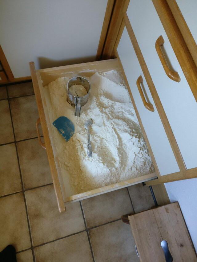 Someone&rsquo;s grandmother keeps her flour in a drawer