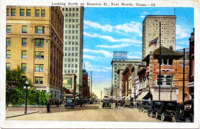 Hand -Colored post card, 9th and Houston Street, Fort Worth, ca. 1920s ...