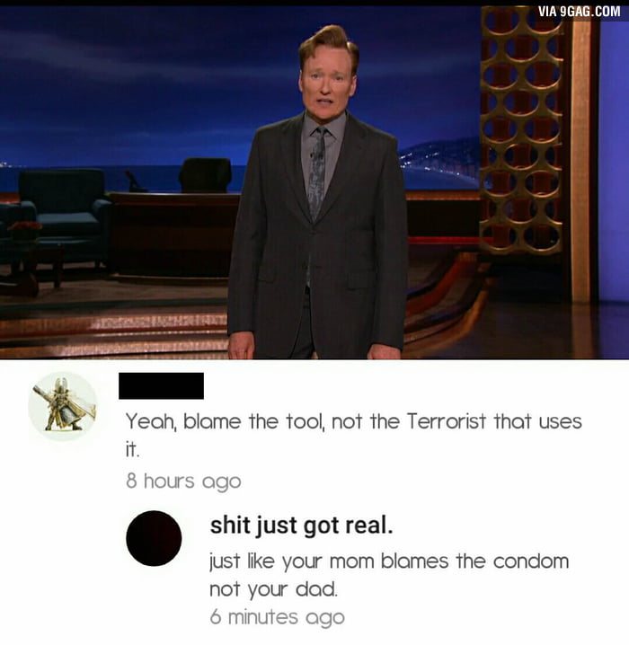 Conan was addressing the recent shooting at the gay club in Orlando and stated that GUNS shouldn't be available to everyone.
