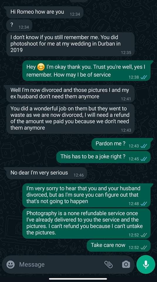 Lady wants a refund because of divorce 9GAG