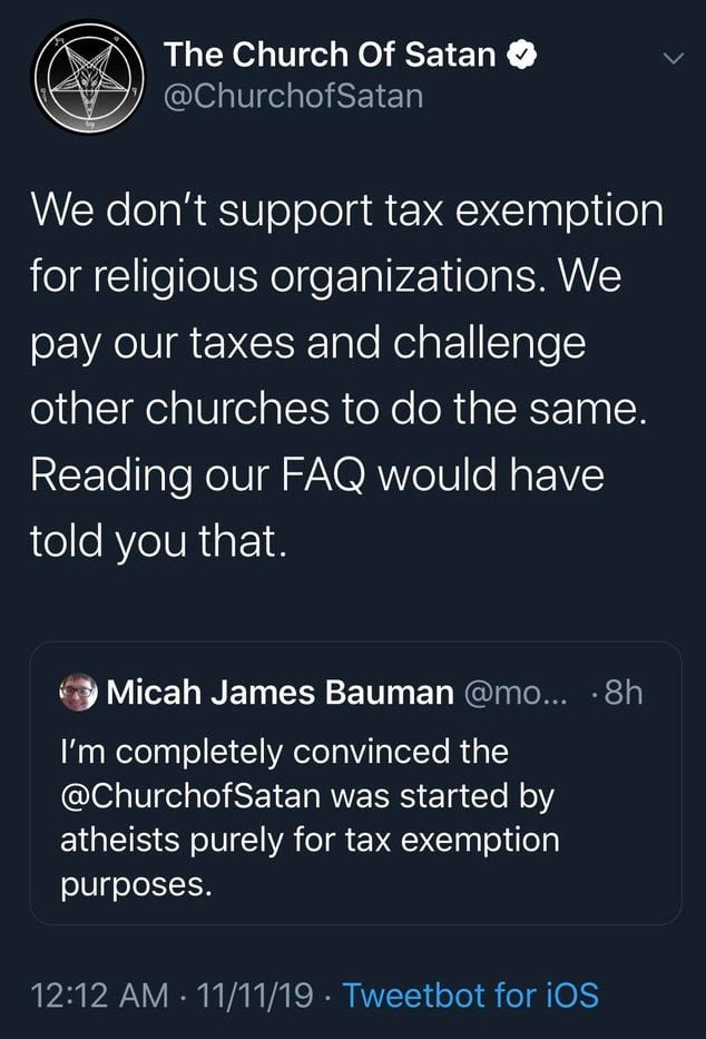 Why is it that the church of satan has better morals than literally every other church in the US?