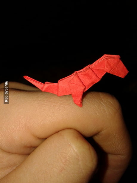 Made this tiny origami t-rex (designed by Jo Nakashima) - 9GAG