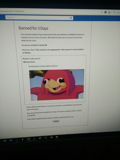 My Brother Was Banned From Roblox Because He Posted This Racist Picture 9gag - i got banned from roblox for 3 days