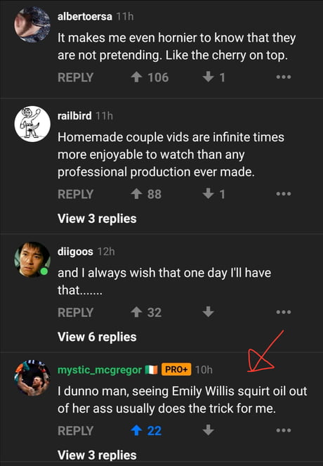 Comments on a post about OP enjoying amateur porn because of the real love between them image