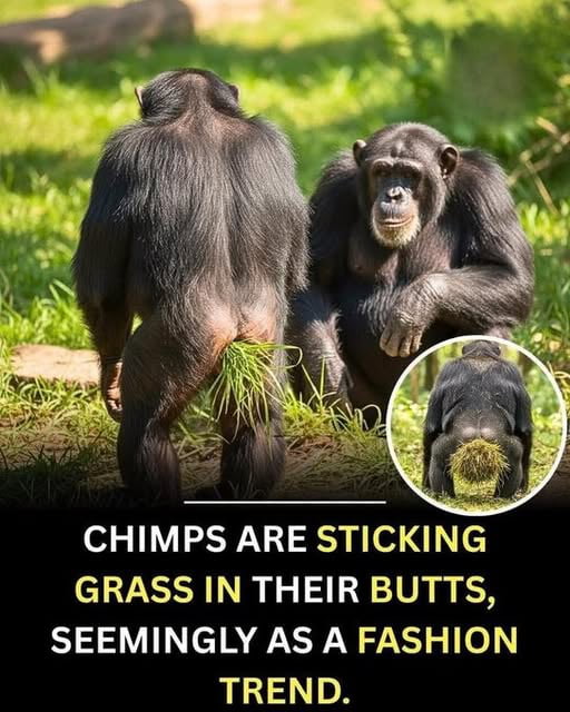 Chimps are sticking grass and sticks in their butts, seemingly as a ...
