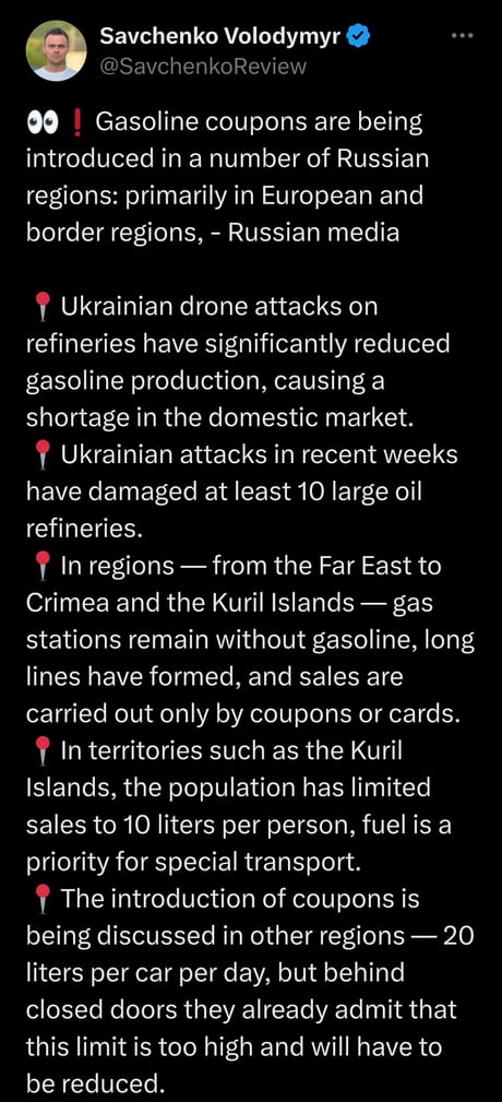 Russia is going back to good ol' USSR coupon times. Starting with gasoline coupons