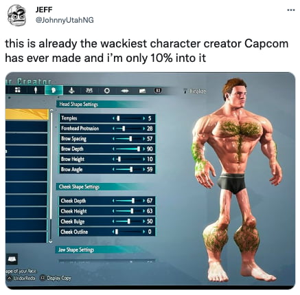 Street Fighter 6 has a character creator for the single player campaign and  online lobby. It is very cursed, and yes you can make big badonkadonks. The  demo is free and out