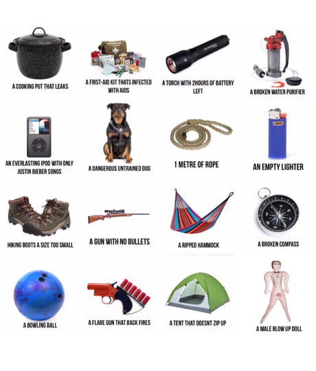 You are stranded on an island, Choose 3 items of survival gear