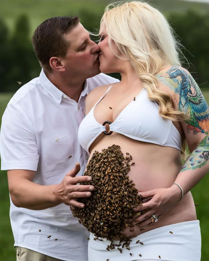 Pregnant Woman Does Maternity Shoot with Thousands of Bees on Her Belly