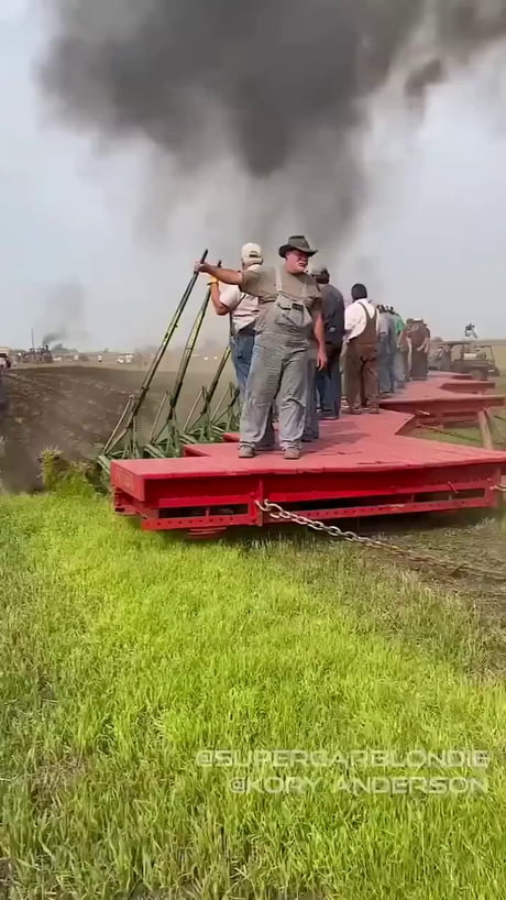 This old steam tractor can pull 44 ploughs at the same time