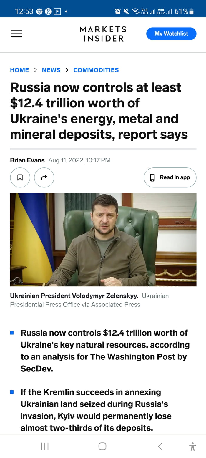 Since the Russian invasion in Feb 2022, it has seized 41 coal fields