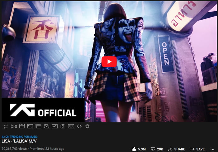 Photo : LISA 'LALISA' unofficially gets 70.3M views in 24 hours, making it the most viewed M/V for a solo artist in YouTube history!
