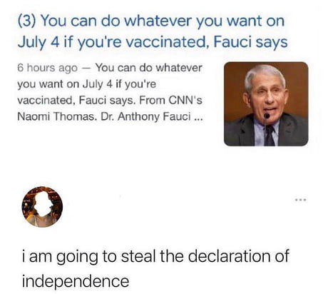 Madlass steals declaration of independence because she's vaccinated.