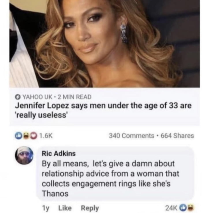 Collects engagement rings like she’s Thanos