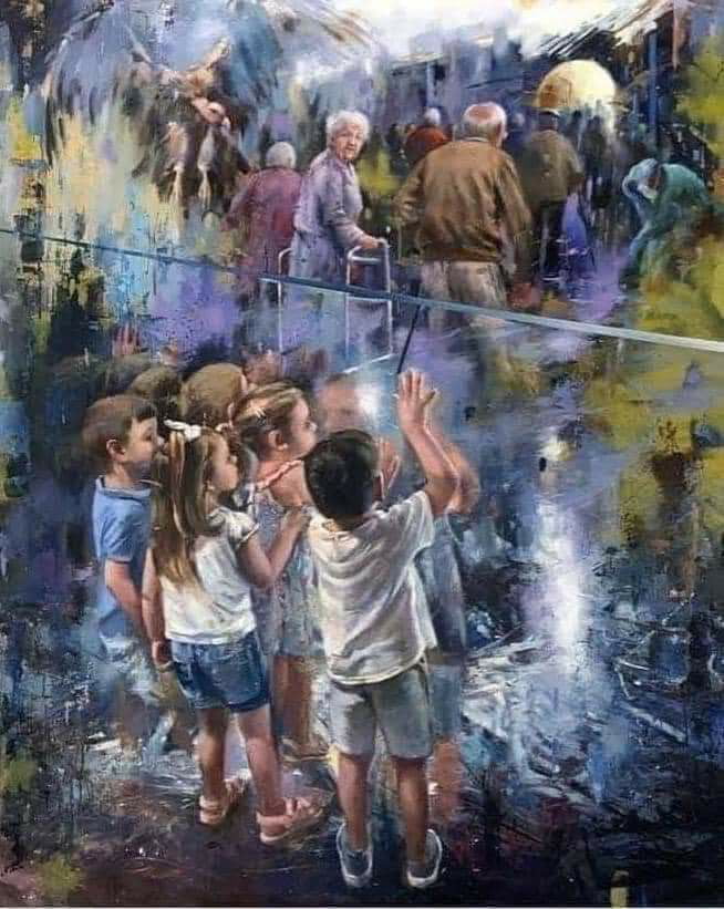 LllCovid-19: This painting was done in honor of all the departed grandparents who were unable to say goodbye to their grandchildren. Credits: Juan Lucena , Spanish painter