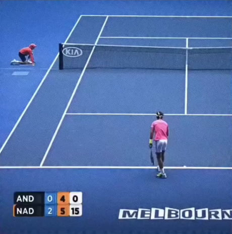 That smile from Rafael Nadal when he realized the ball kid was a true fan