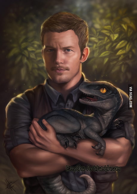 I Drew Chris Pratt From Jurassic World Holding Baby Raptor Blue Thoughts 9gag