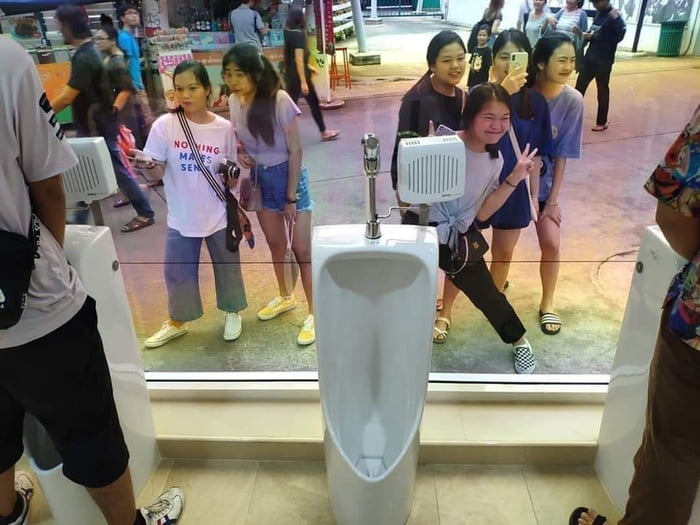 See through mirror in urinal area in Thailand 9GAG