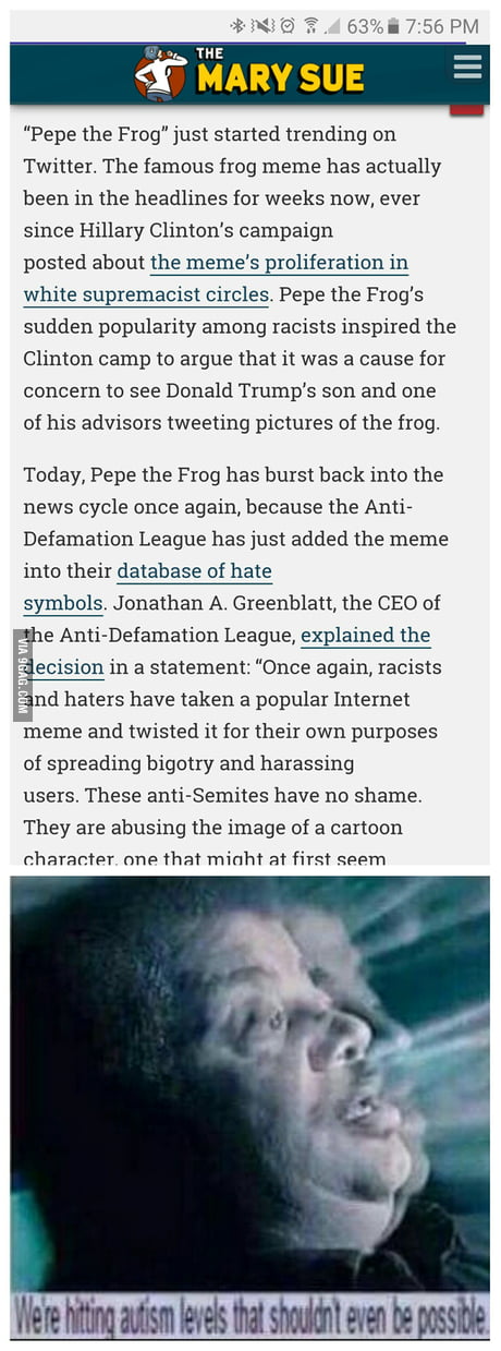 So Apparently Pepe Has Been Officially Regarded As A Symbol Of Hate According To The Adl 9gag