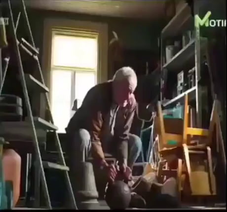 Grandpa does weight training for granddaughter