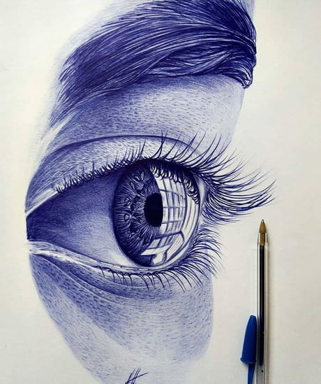 Drawing an eye and strange situation  Ink with ballpoint pen  PeakD