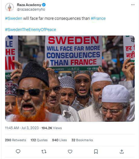 Sweden being threatened because they allow freedom of speech