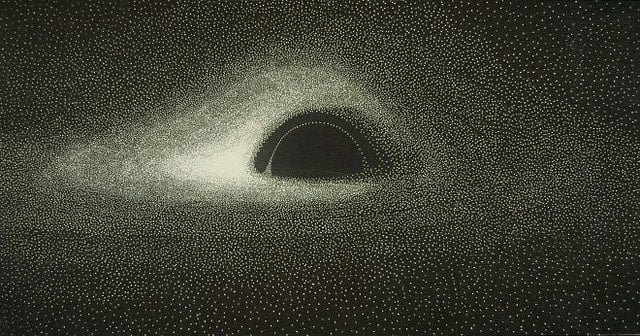 The first simulated image of a black hole, calculated with an IBM 7040 ...