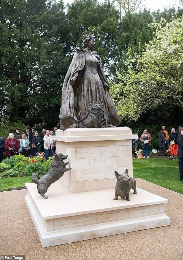 The first memorial statue to Queen Elizabeth with, of course, her beloved corgis