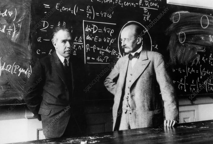 Niels Bohr and Max Planck ,founders of quantum mechanics